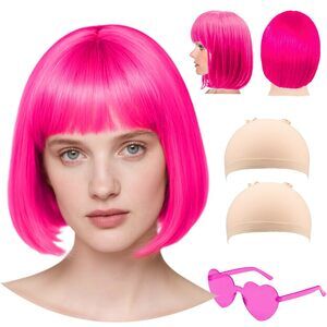 7821 Short Party Wigs And Sunglasses Costume Set,colorful